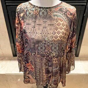 Tempo Paris Paisley and Abstract Autumn Colored Blouse